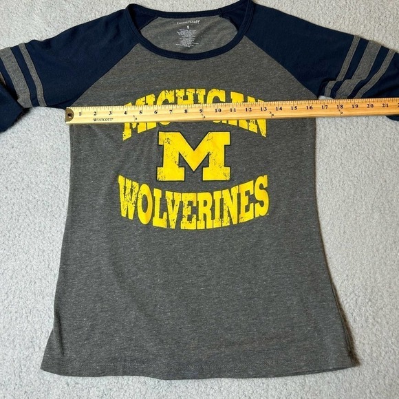 Michigan Wolverines Baseball Shirt Womens S Gray Blue Colorblock Graphic Tee - Picture 4 of 8